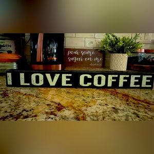 Wooden “I Love Coffee” sign